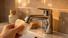 Kalkflecken am Wasserhahn entfernen: der Backpapier-Trick für glänzende Armaturen