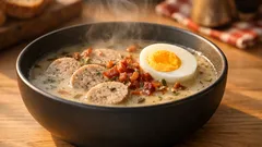 Żurek wie in Polen: einfaches Rezept für sämige Sauermehlsuppe mit Wurst