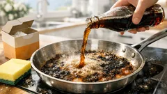 Eingebranntes Fett in der Pfanne entfernen: Cola-Trick und Natron wirken wirklich