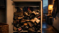 Mehr Platz im Schuhschrank: Mit einer Spannstange Schuhe zweistöckig verstauen