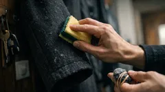 Fussel am Mantel in 5 Minuten weg: Küchenschwamm- und Gummiband-Trick für unterwegs